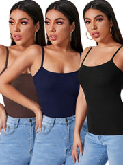 3PCS Solid Color Halter Top For Women