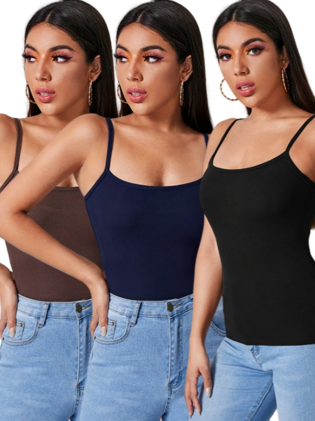 3PCS Solid Color Halter Top For Women