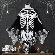 Women’s Halloween Lace Skeleton Poncho – Plus Size Cape, 59 x 59 Inches