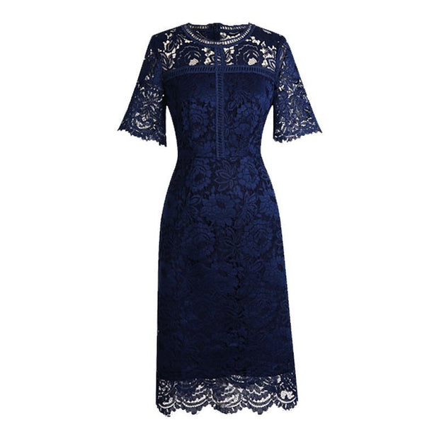 Waist Slimming Temperament Lady Mid-length Lace Dress 111