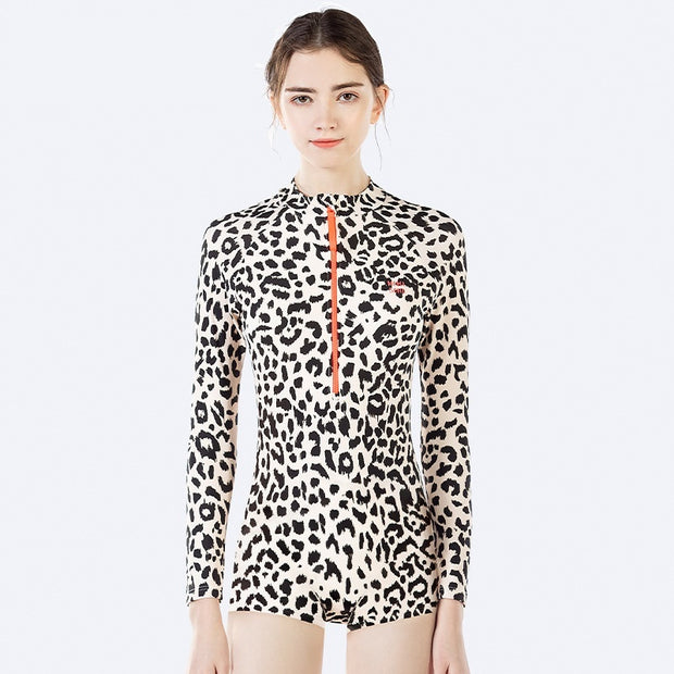 Leopard Print Long Sleeve Parent-child Swimwear