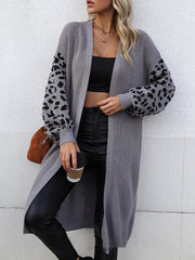 Women's Casual Long Solid Color Pattern Leopard Design Coat Cardigan For Women