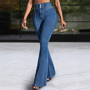 Front And Rear Stitching High Slimming Elastic Mid-waist Flared Jeans
