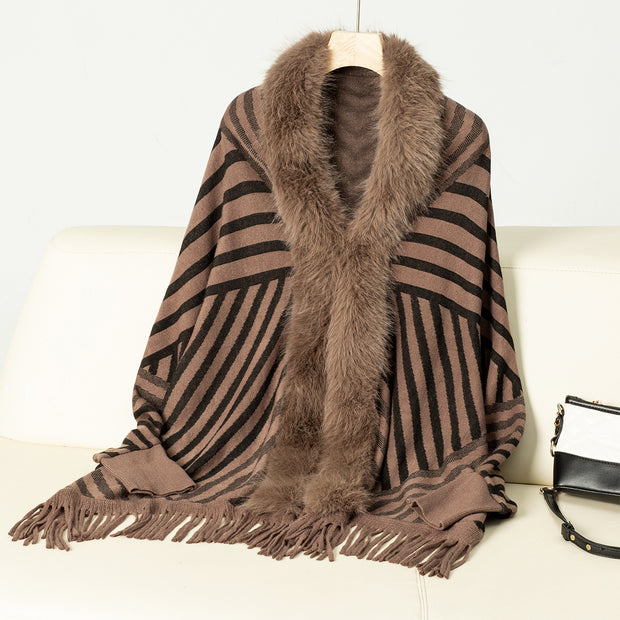European And American Fall Winter Fashion Striped Tassel Knitte