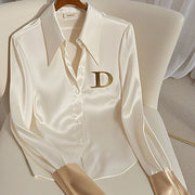 White Acetate Satin Shirt Women's Design Sense