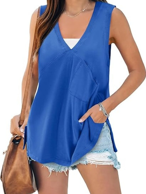 Women's V-Neck Sleeveless Tank Top – Loose, Flowy Summer Tunic