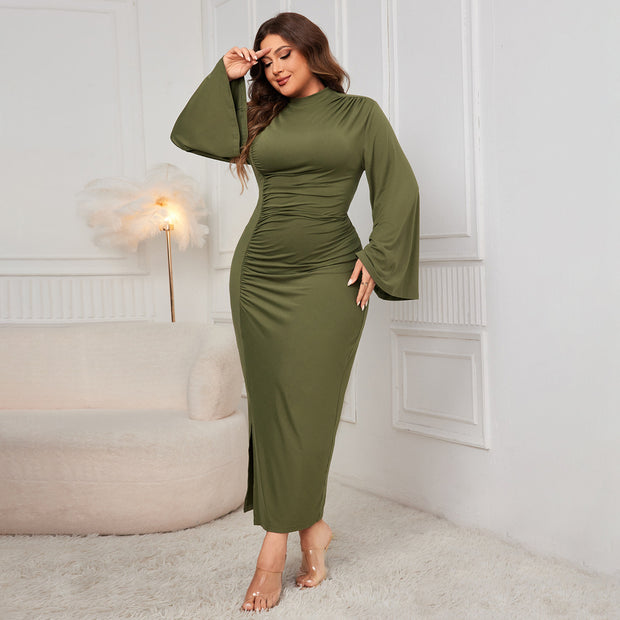 Spring And Autumn Solid Color Turtleneck Dress 111