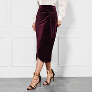 Twisted Skirt Temperament Commute Autumn And Winter Split Velvet Dress