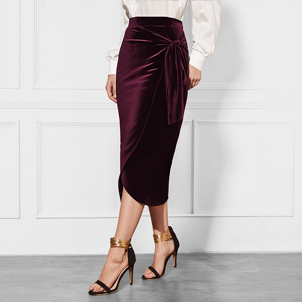 Twisted Skirt Temperament Commute Autumn And Winter Split Velvet Dress