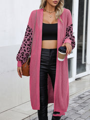 Women's Casual Long Solid Color Pattern Leopard Design Coat Cardigan For Women