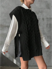 Women's Solid Color V-Neck Tie Casual Knit Vest