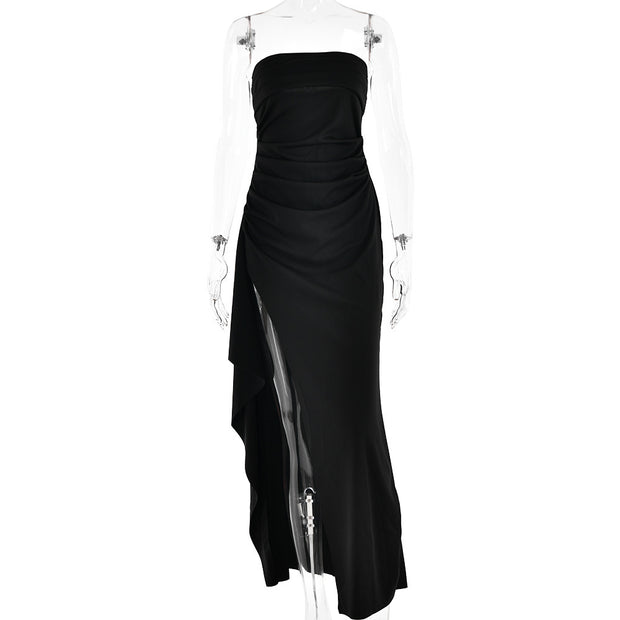 Women’s One-Shoulder Evening Gown – Strapless Backless High-Slit Dress