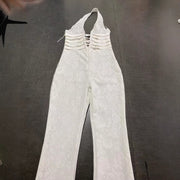 Sexy Lace Trousers Deep V Bandage Lace-up Halter Jumpsuit 1111