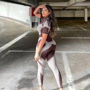 Women's New Printed Contrast Casual Sports Jumpsuit