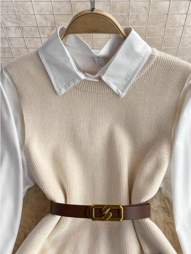 Women Vintage Apricot Split Hem Rib Knit Vest
