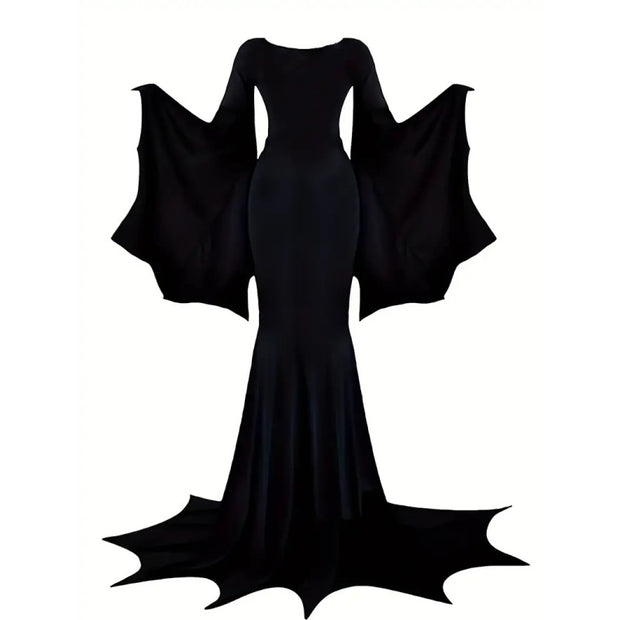 Black Costume Womens Gothic Witch Bat Sleeve Dress Halloween Cosplay Costumes Vintage Carnival Party Outfit 1111