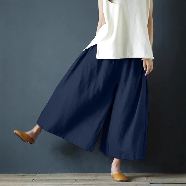Coarse Linen Solid Color Cotton And Linen Texture Smoke-sensitive Gray Wide-leg Pants