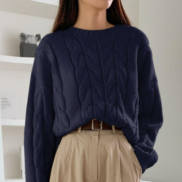 Round Neck Pure Color All-matching Trendy Sweater Top 111