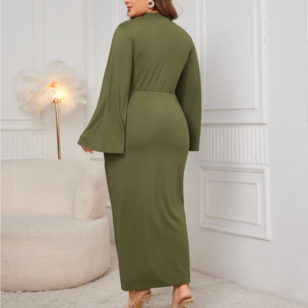 Spring And Autumn Solid Color Turtleneck Dress 111