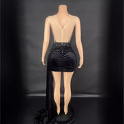 Summer Luxury Evening Dress Female Singer Stage Costume Side Trailing Skirt
