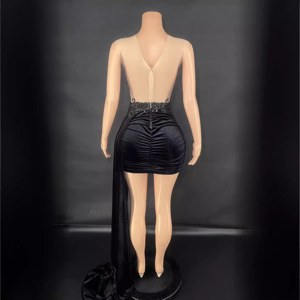 Summer Luxury Evening Dress Female Singer Stage Costume Side Trailing Skirt
