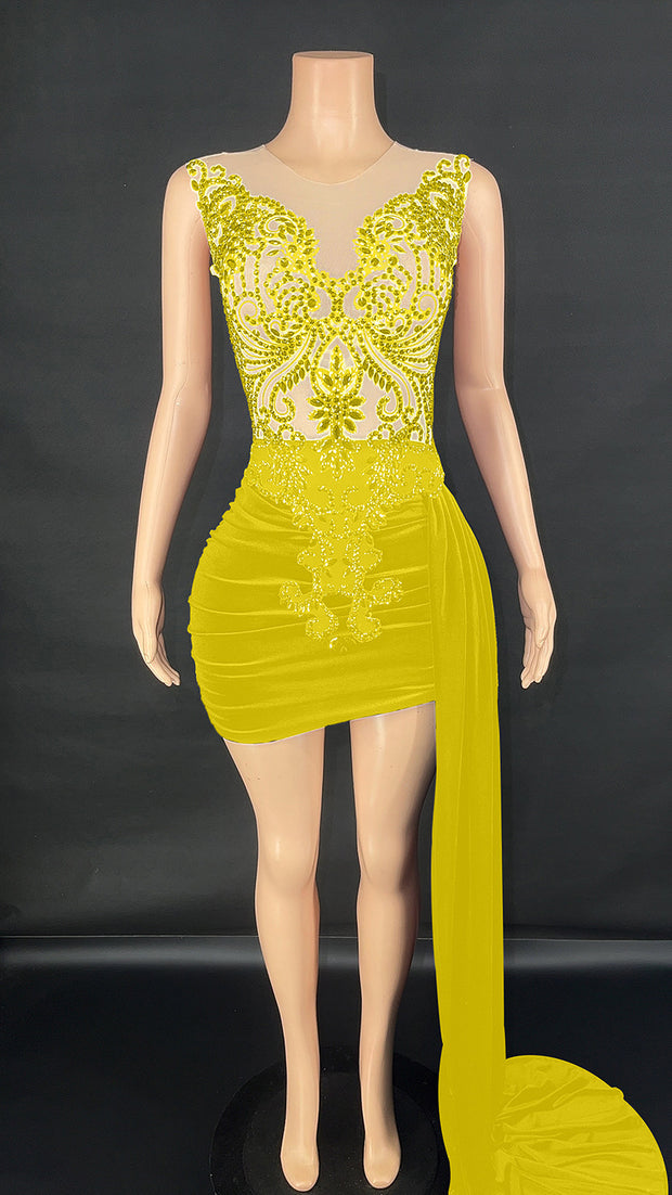 Summer Luxury Evening Dress Female Singer Stage Costume Side Trailing Skirt