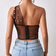 See-through Mesh Chest-wrapped Underwire Fishbone Vest
