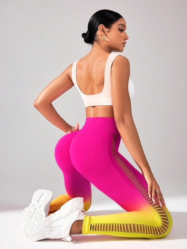 Drop Dyed Tight Seamless High Elastic Hip Raise Yoga Pants