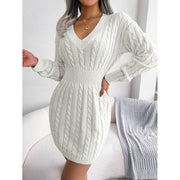 Women’s V-Neck Bodycon Knit Mini Dress – Long Sleeve FallWinter Pullover