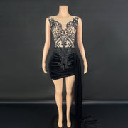Summer Luxury Evening Dress Female Singer Stage Costume Side Trailing Skirt