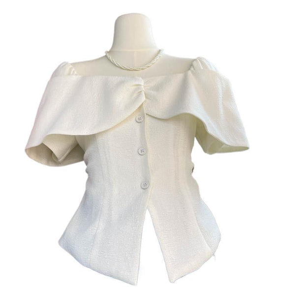 French Style Off-shoulder Off-shoulder Waist Petite Top