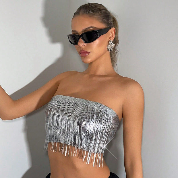 Camisole Tassel Top Metal Tube Top