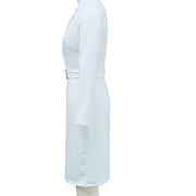 Women's Solid Color Blazer V-Neck Dress With Belt - Slim Fit Formal Midi Dress For Spring&Fall
