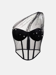 See-through Mesh Chest-wrapped Underwire Fishbone Vest