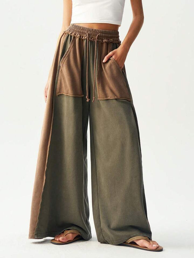 Unisex Japanese Style Retro Cotton Pants – Loose Fit with Splicing Design