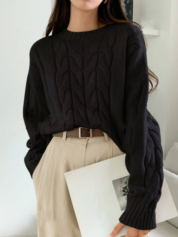 Round Neck Pure Color All-matching Trendy Sweater Top 111