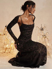 Women’s Elegant Lace Evening Gown – Retro Cream White Mesh Bodycon Dress