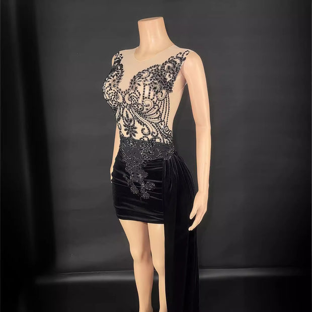 Summer Luxury Evening Dress Female Singer Stage Costume Side Trailing Skirt