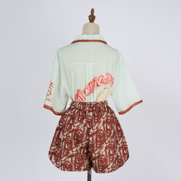 Women's Silk Printed Short Sleeved Shorts Set