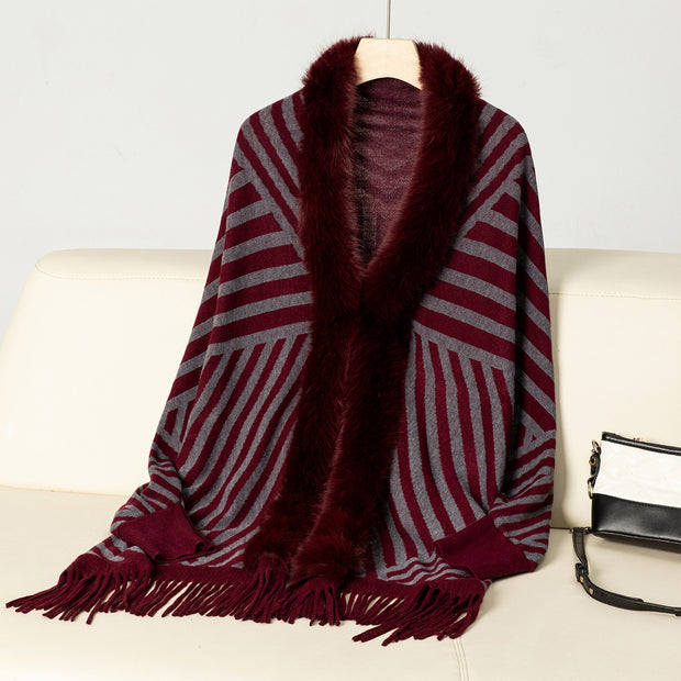 European And American Fall Winter Fashion Striped Tassel Knitte