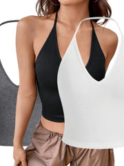 SHEIN EZwear Summer Solid Crop Halter Top 3PC Set