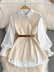 Women Vintage Apricot Split Hem Rib Knit Vest