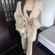 Autumn And Winter Loose Alpaca Fleecefiber Knitted Cardigan