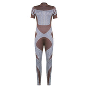 Women's New Printed Contrast Casual Sports Jumpsuit