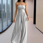 Women’s Strapless Wide-Leg Jumpsuit – Pleated Summer Outfit