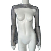 Top Stretch Rhinestone Fishnet Blouse Sling