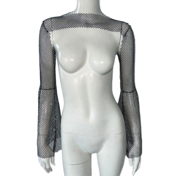 Top Stretch Rhinestone Fishnet Blouse Sling