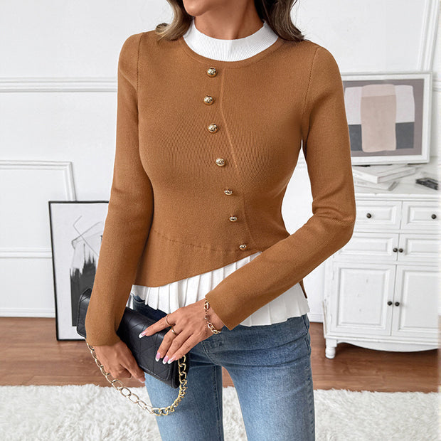 Color Contrast Patchwork Slim Fit Knitted Pullover Sweater