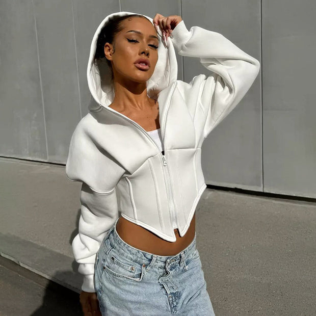 Women’s Y2K Zipper Hoodie Cardigan – Long Sleeve Corset Jacket