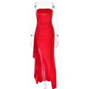 Women’s One-Shoulder Evening Gown – Strapless Backless High-Slit Dress